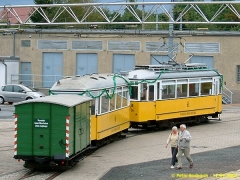 Der denkmalgeschützte Traditionszug, bestehend aus TW 56, BW 82 und Gpl 101 (c) Bosbach
