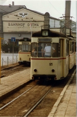 Beiwagen der Thüringerwaldbahn. Tram trailers at Bahnhof Gotha DDR, Aug 1989.