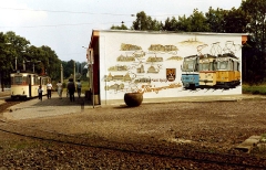 Tabarz DDR August 1989. Thüringerwaldbahn 60th anniversary mural.