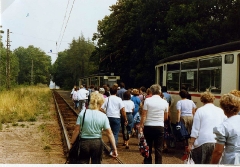 All change on the Thüringerwaldbahn at Boxberg.  Aug 1989.