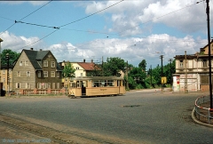 Triebwagen 47 auf der 1985 stillgelegten Linie 3. Hier in der Mohrenstraße. (7. Juli 1974)