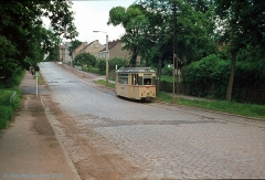 Triebwagen 47 in der Langensalzaer Straße. (7. Juli 1974)