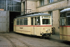 Triebwagen 42 ebenfalls auf dem Betriebshof. (7. Juli 1974)