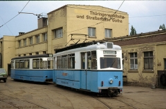 Triebwagen 38 mit Beiwagen 94 auf dem Betriebshof. (4. Juli 1991)