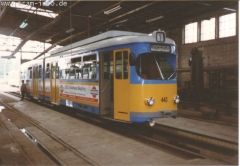 Triebwagen 443 in der Wagenhalle. (7. August 1997)