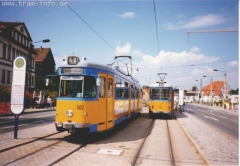 Triebwagen 502 an der Haltestelle Huttenstraße. (7. August 1997)