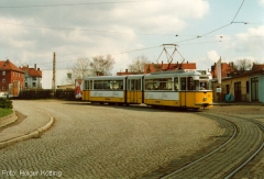 Triebwagen 215 noch in gelb/weiß. (April 1993)