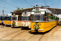 Triebwagenparade zum Jubiläum 70 Jahre Thüringerwaldbahn und 100 Jahre Straßenbahn Gotha. (April 1993)