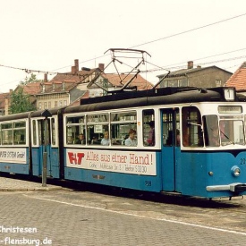 Triebwagen 209 an der Haltestelle Huttenstraße. (06. Juli 1992)
