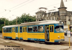 Triebwagen 401 Ein DÜWAG-TW am Bahnhof. (06. Juli 1992)