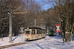 Tw 43 kreuzt den Traditionszug in Reinhardsbrunn Bf (FoSoFa 2005)