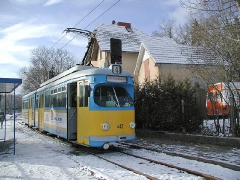 Triebwagen 442 am Haltepunkt Waltershausen-Schnepfenthal. (28. Dezember 2004)