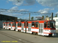 Triebwagen 310 und 312 als Traktion vor der Wagenhalle. (12.9.2004)