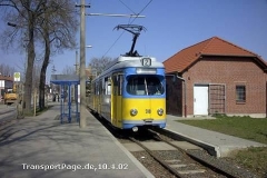 Triebwagen 318, ein Ex-Mannheimer GT6ER von DUEWAG. (10. April 2002)