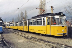 Betriebshof. Fahrzeuge der Waldbahn. Vorne Tw 214. (Dezember 1991)