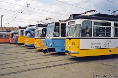 Betriebshof. Frontenparade an der Wagenhalle. (zwischen 1991 und 1994)