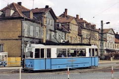 Triebwagen 38 unmittelbar vor der Hst. Huttenstraße (zwischen 1991 und 1994)