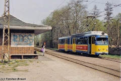 Triebwagen 442 an der Hst Boxberg. (zwischen 1991 und 1994)