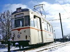 TW 47 im Gleisdreieck am Kreiskrankenhaus. (29. Januar 2005)