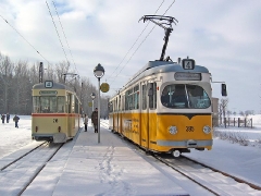 Zugkreuzung am Boxberg: TW 215 und TW 395 auf Linie 4. (29. Januar 2005)