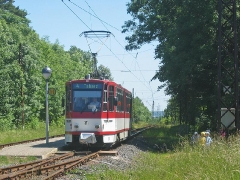Triebwagen 311 an der Haltestelle Boxberg. (20. Juni 2005)