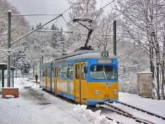 Triebwagen 412 an der Haltestelle Friedrichroda. (27. Dezember 2004)
