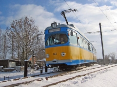Triebwagen 443 am Gleisdreieck Sundhausen. (29. Januar 2005)
