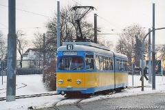 Triebwagen 443 beim Einrücken in den Betriebshof. (29. Januar 2005)