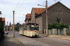 Eine Aufnahme meines ersten Besuchs, als der G4-Gelenkwagen 206 als Pendelwagen in Waltershausen unterwegs war. (Juni 1989)