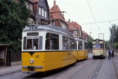 T57 Prototyp-Zug 43-93, nochmals in der Ausweiche Reuterstrasse. (Juni 1990)