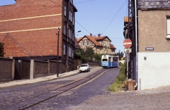 Am 19.07.1992, einem Sonntag, war Tw 39 auch tagsüber auf der Linie 2 unterwegs. Er trug inzwischen das blau-weiße Farbkleid des Stadtverkehrs.